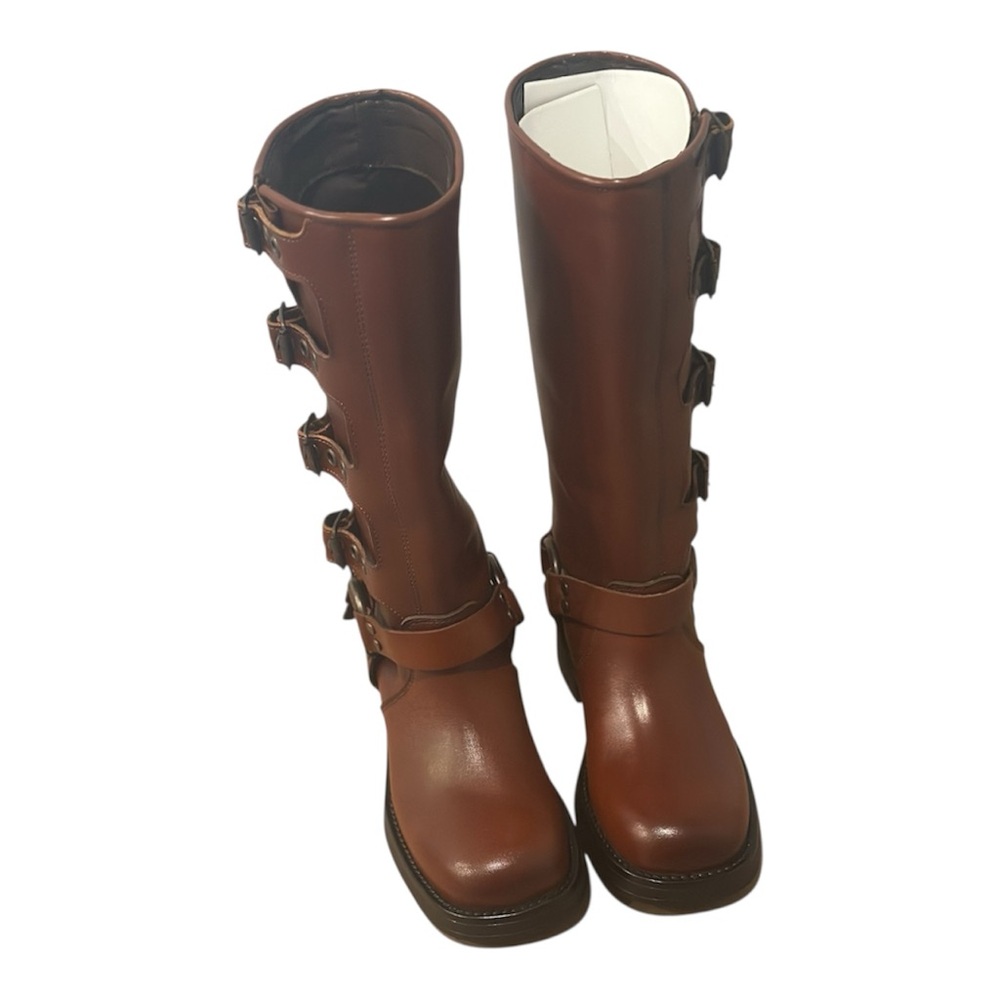 Brown Leather Knee-High Boots
